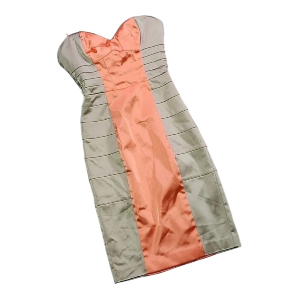 Bebe Strapless Colorblock Bodycon Dress Orange & Beige Size XS - Picture 2 of 7